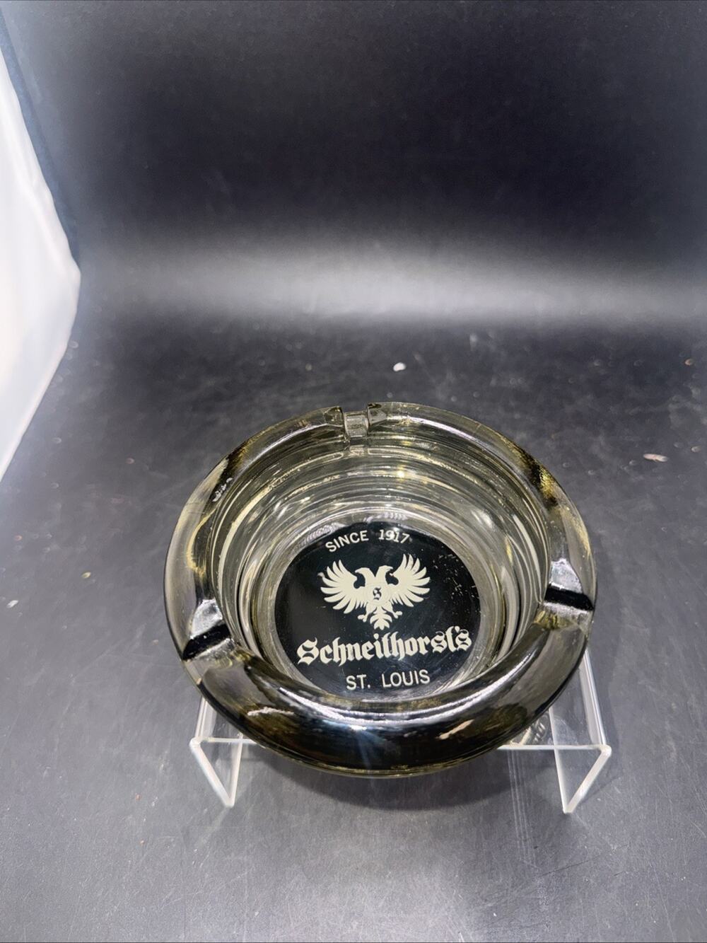 Vintage Schneithorst’s St Louis Glass Ashtray Advertising Since 1917